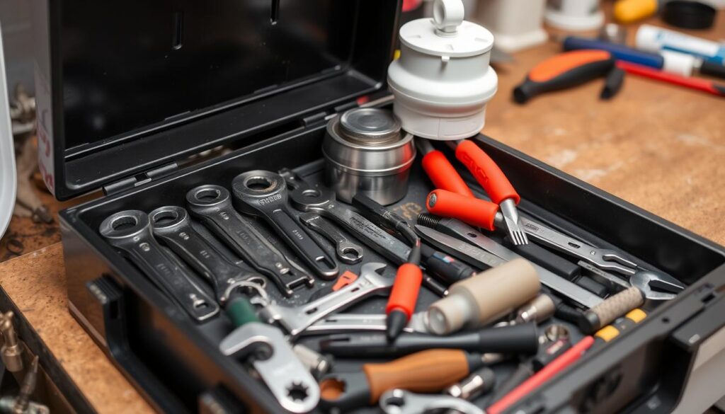 Image of a toolbox with essential garbage disposal repair tools