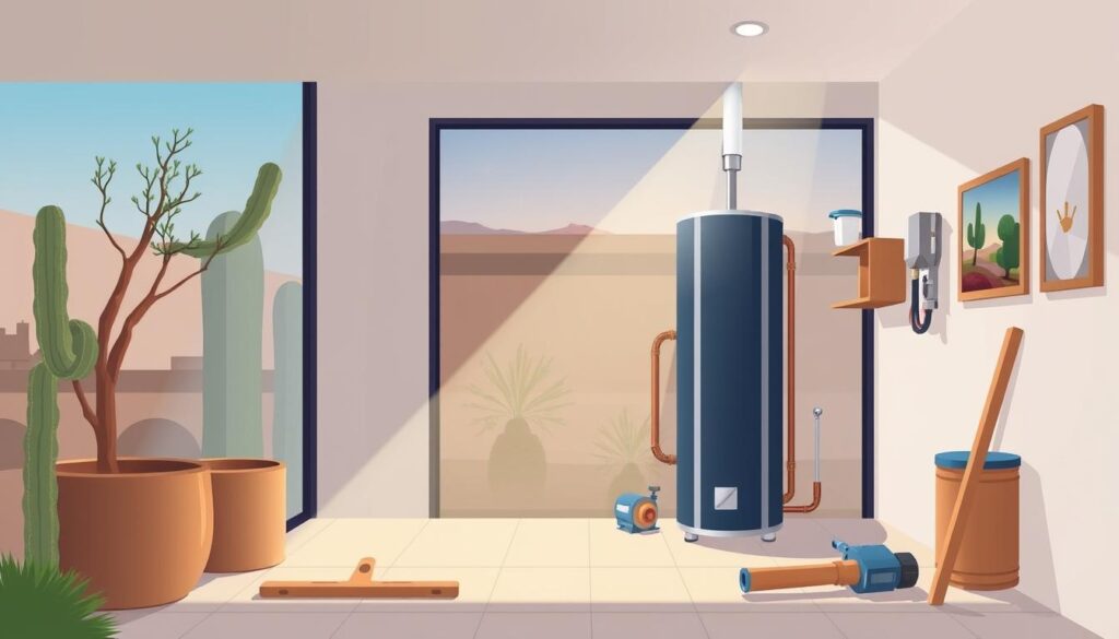 Image of a tankless water heater installation in an Arizona home