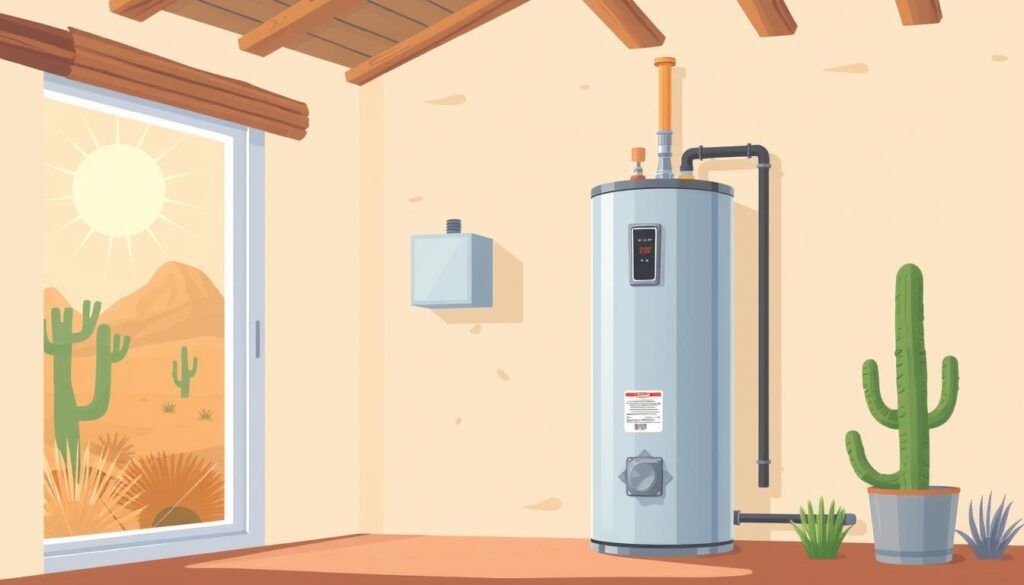 Image of a traditional water heater installation in an Arizona home