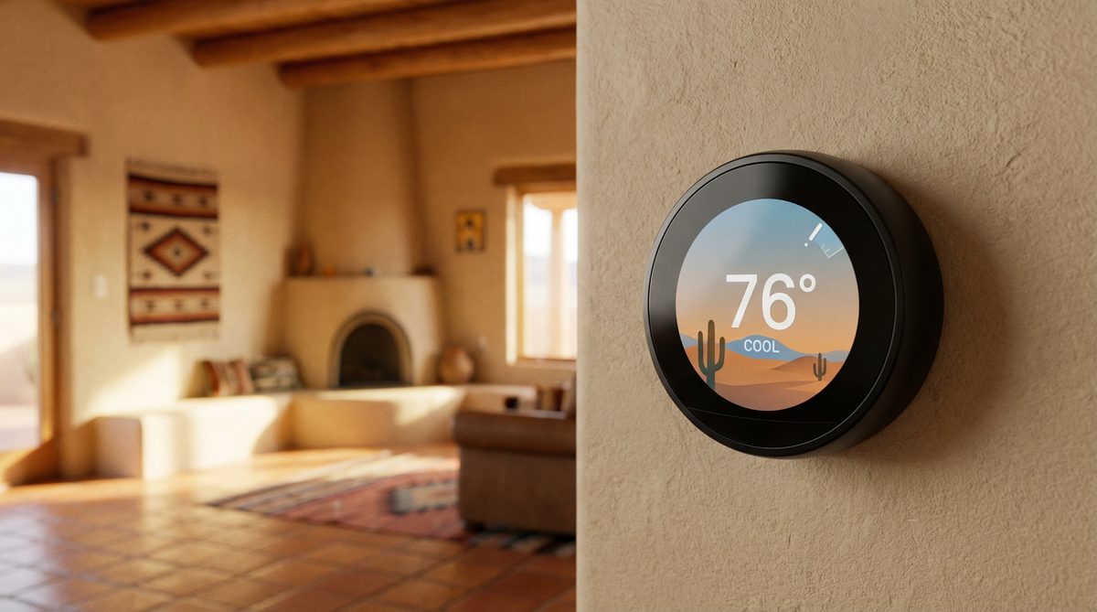 Smart thermostat showing 76 degrees in an Arizona home